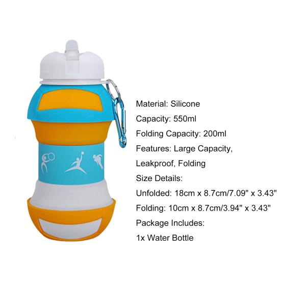 Yousheng 550ml Water Bottle Folding Large Capacity Wide Caliber Tennis Ball Shape Kids Silicone Sport Bottle for Camping