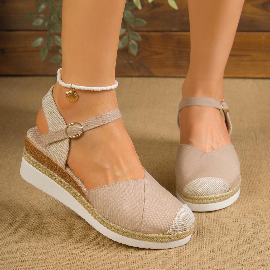 Módní dámské uzavřené klínové sandály Espadrilky Platforma Pásek kolem kotníku Letní boty