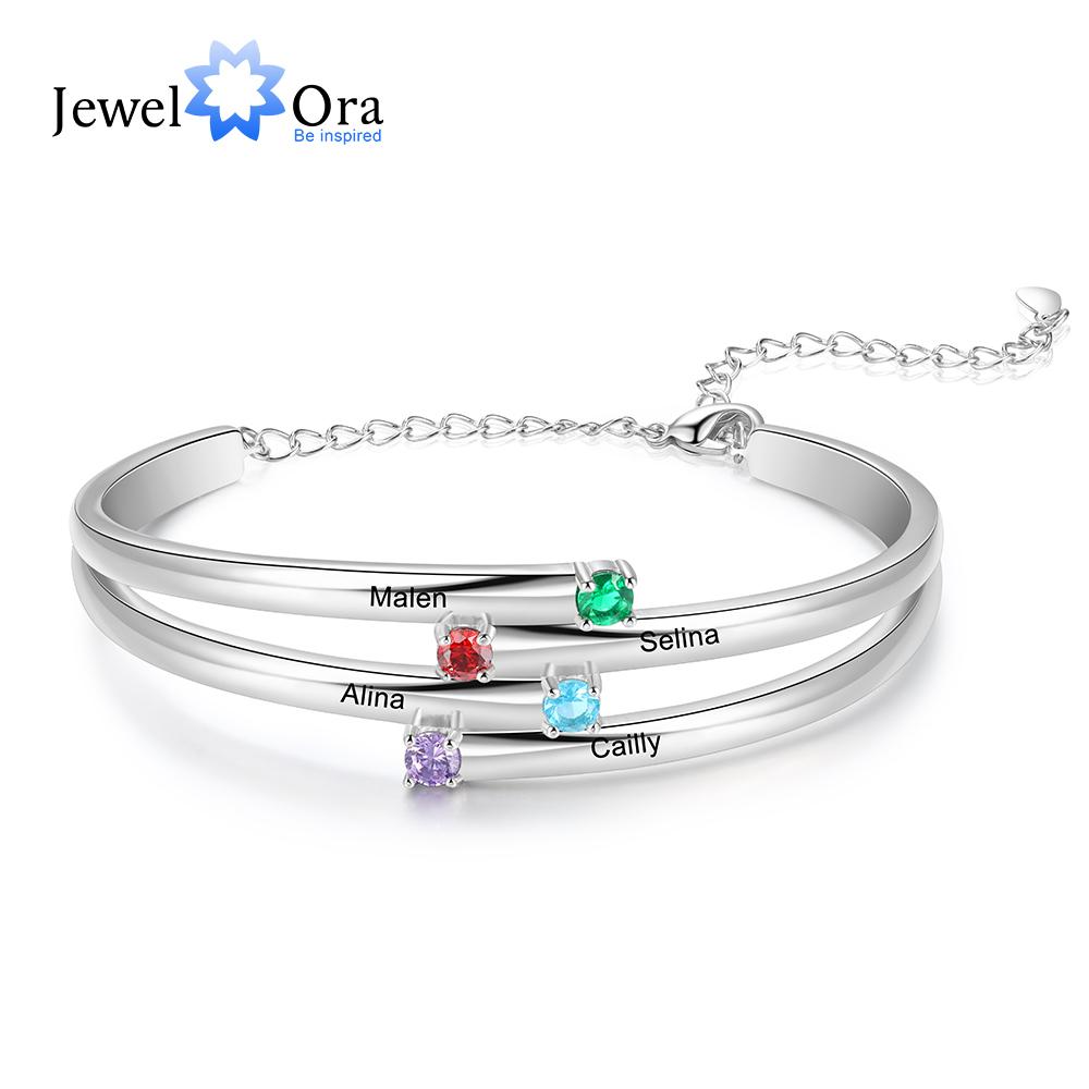 

JewelOra дизайнерские персонализированные семейные браслеты с 4 камнями для женщин, браслет с гравировкой имени на заказ, день матери 2 stones- 2 names