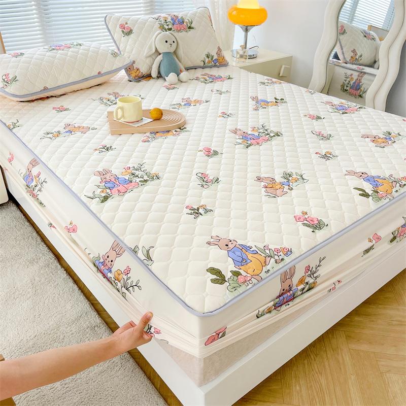 Maternal and Baby Grade Cotton Padded Bed Sheet, Skin Friendly Matte Print, Thickened Simmons Mattress, All Inclusive Protective Cover
