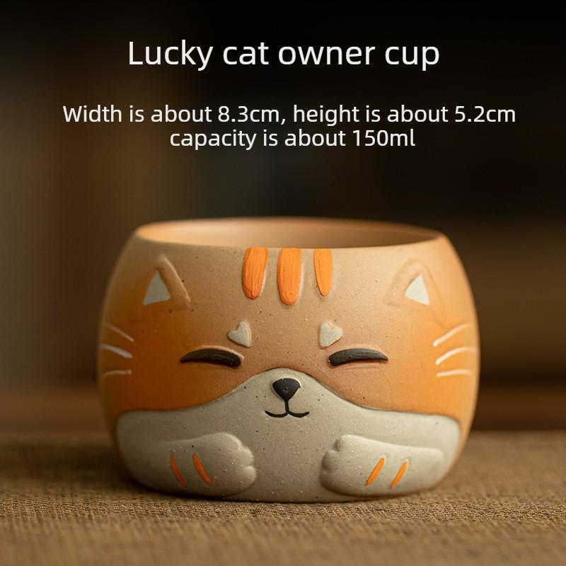 Hand Painted Woodfish Cat Chinese Gongfu Tea Cup Set Porcelain Tea Ceremony Accessories