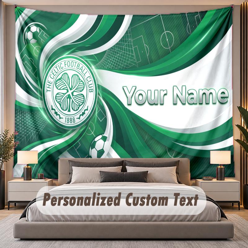 Custom Name Text Tapestry Celtic FC Personalized Polyester Wall Tapestry For Bedroom And Room