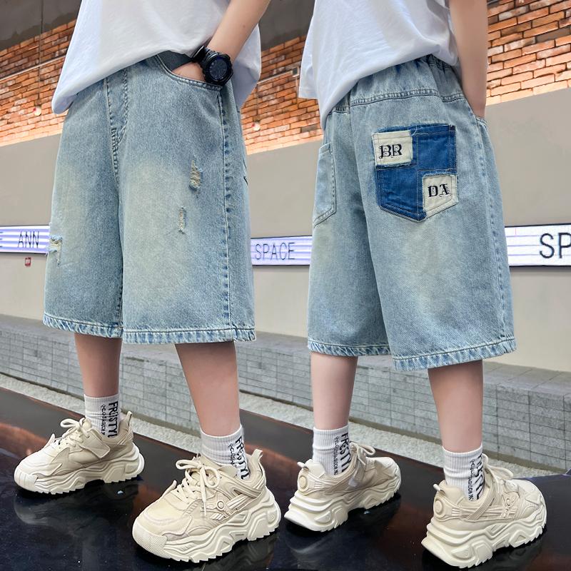 Boys' shorts summer clothes 2026 new item, mid size boys' summer denim cropped pants, boys' versatile pants