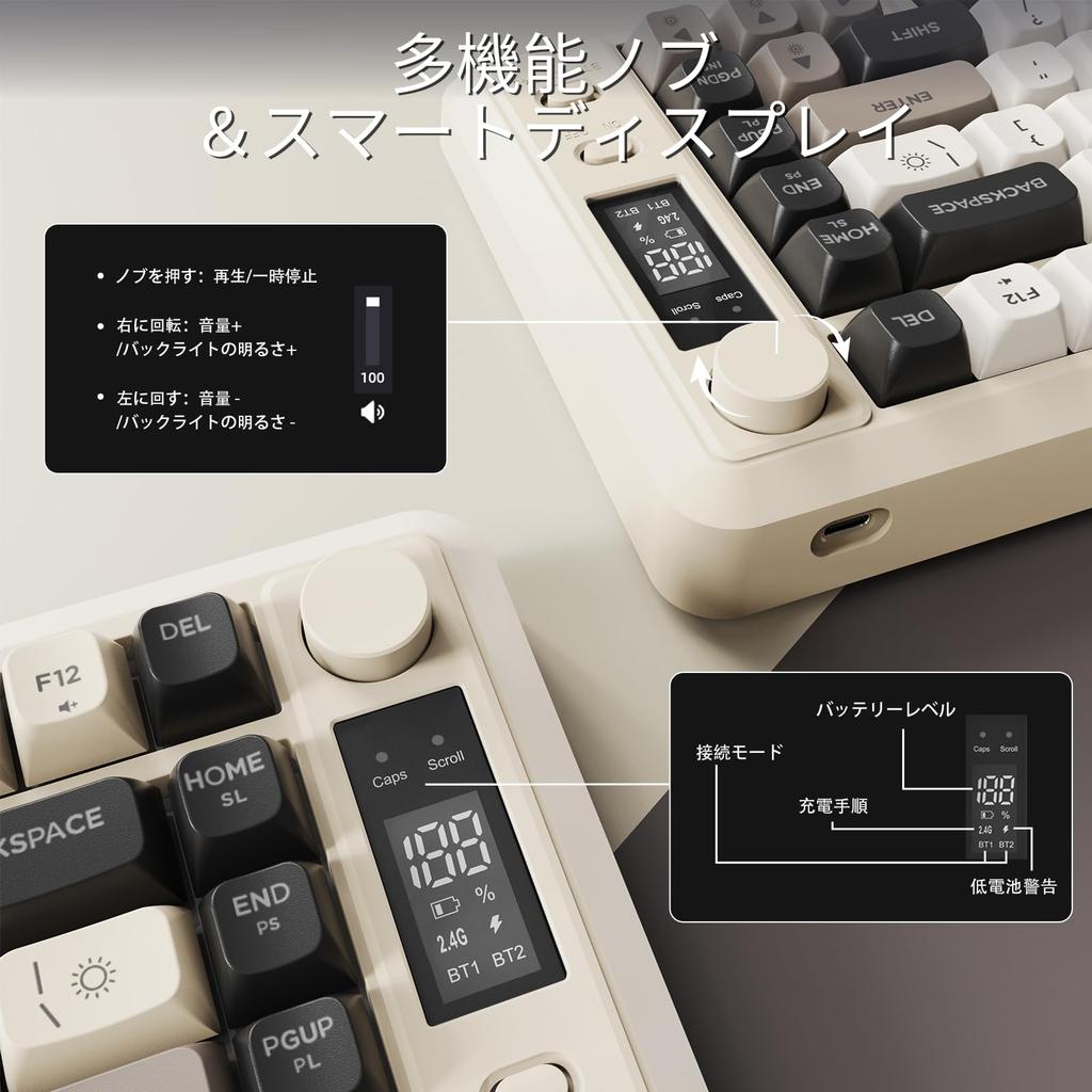 ZIYOU LANG X FREEWOLF M75 Wireless Gaming Keyboard with Smart Display PBT Gradient Rainbow TKL Membrane Keyboard with Mechanical Feel for & Knob,