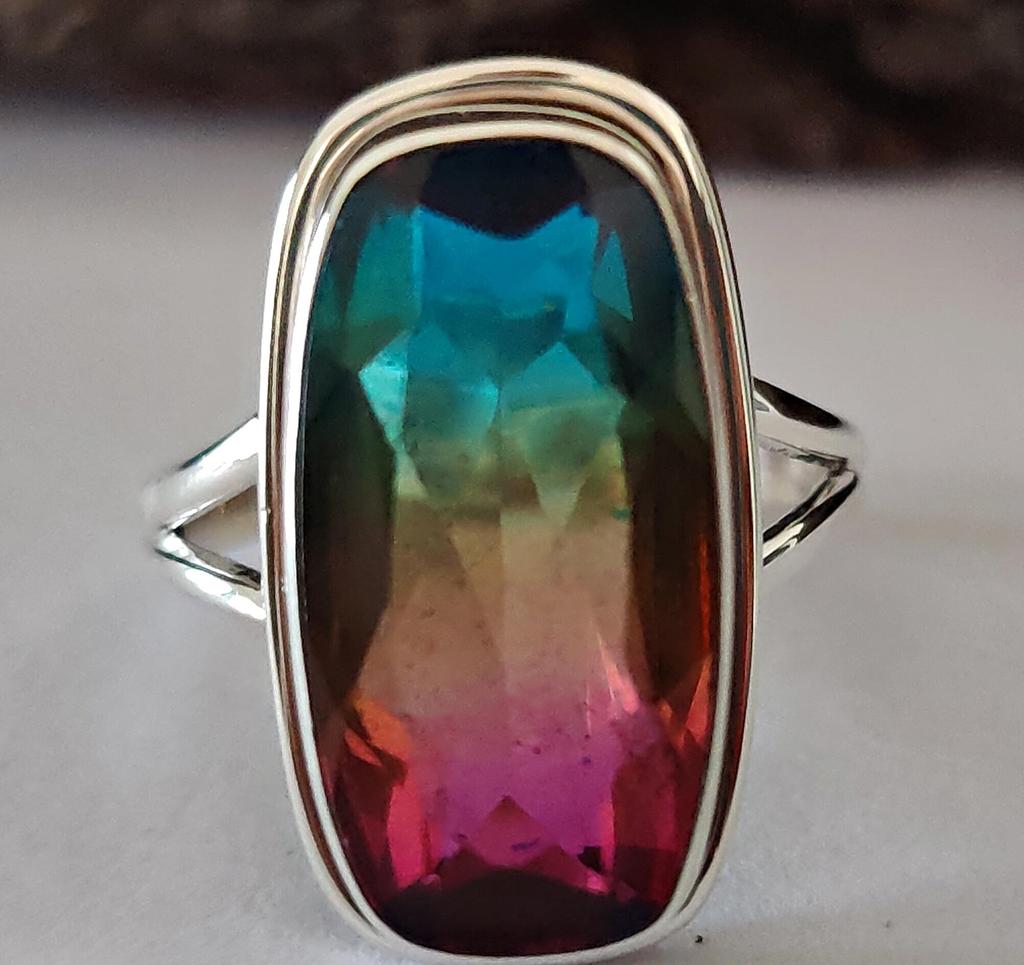 Statement Ring, Tourmaline Quartz Ring, Watermelon Gemstone Ring, 925 Solid Sterling Silver, Handmade Jewelry, Gift for Her