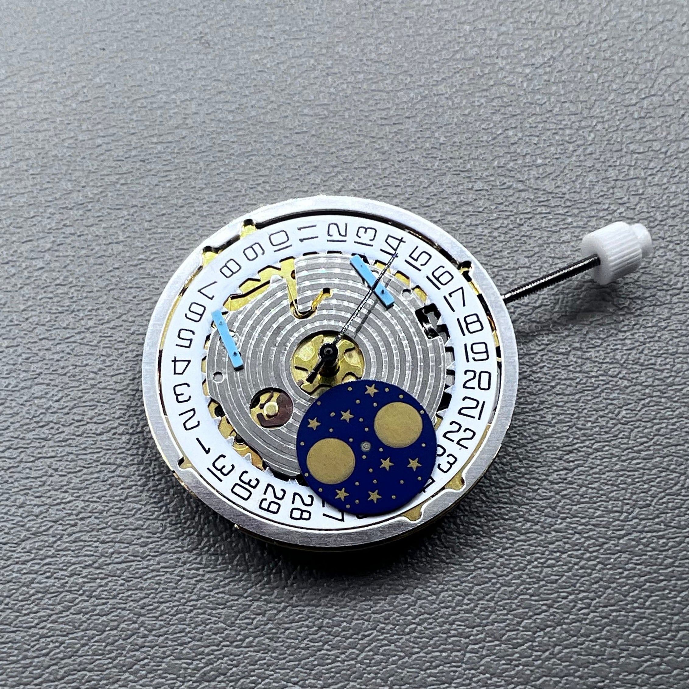 Swiss ISA 8171 Watch Quartz Movement Golden Plated Moonphase Date@3