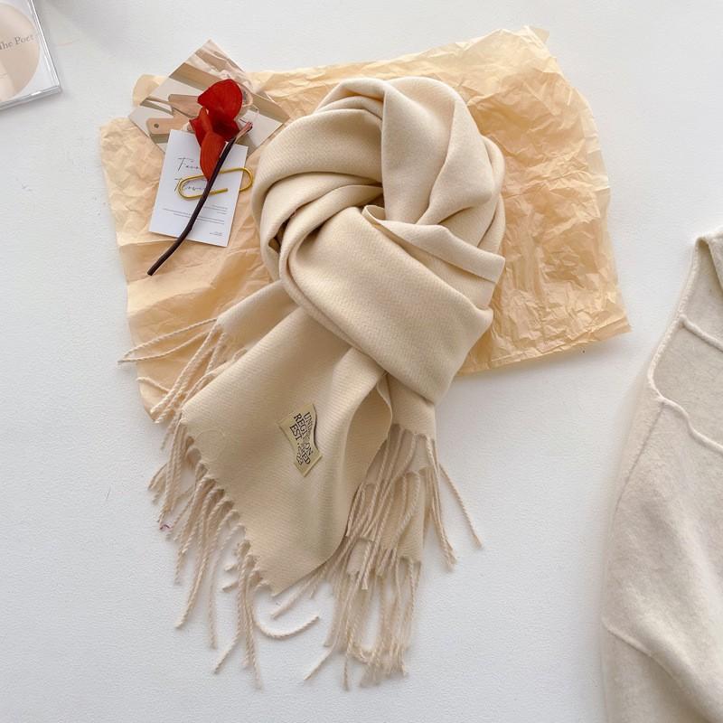 Double-Sided Solid Color Scarf Women Winter Thick Faux Cashmere Wrap Shawl With Tassels Chic Elegant Neck Warmer