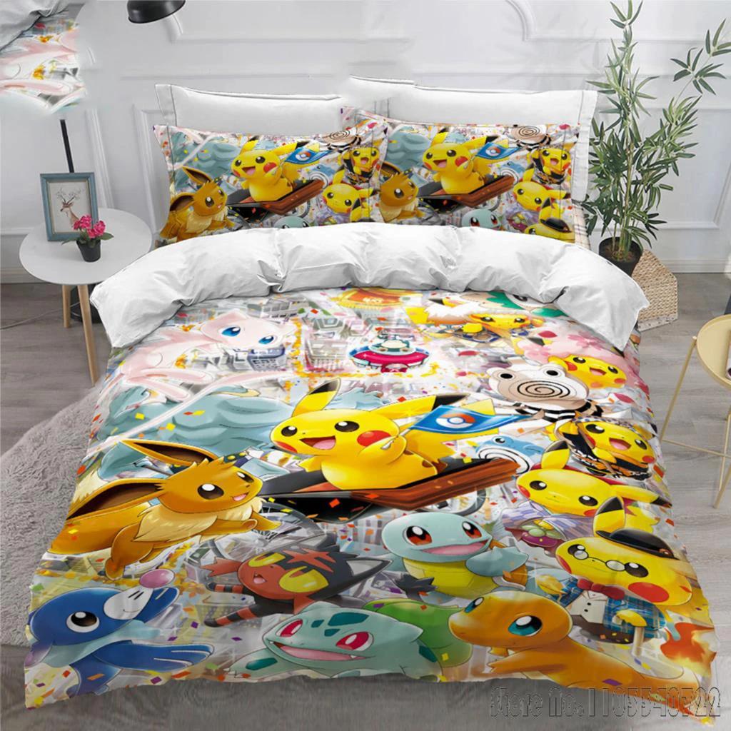 Anime Pokemon Pikachu Bedding Set Quilt Duvet Cover Comforter Bedclothes Twin Single King Kids Adult Gift