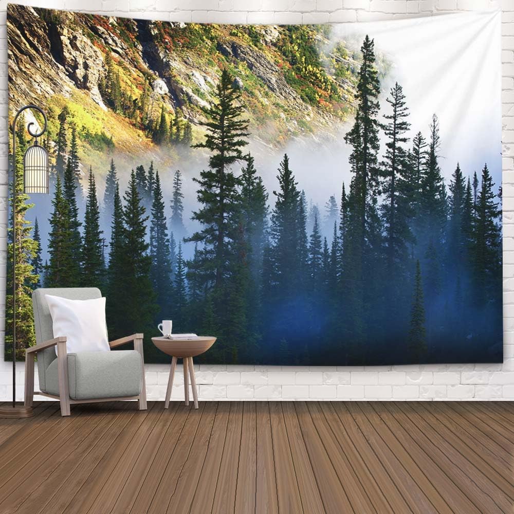 VIKAMA Forest Mist Tapestry Misty Mountain Forest Wall Hanging Bedroom Living Room Guesthouse Wall Decoration
