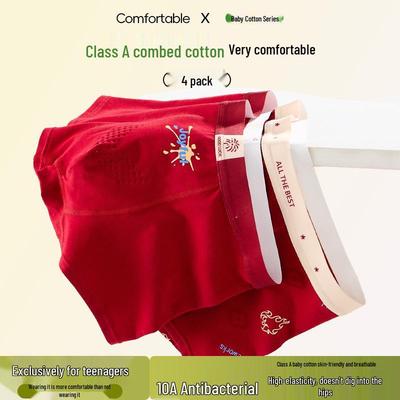 Teen Boys Red Cotton Underwear, Ages 15-18, A-Class Comfort, All-Cotton Crotch