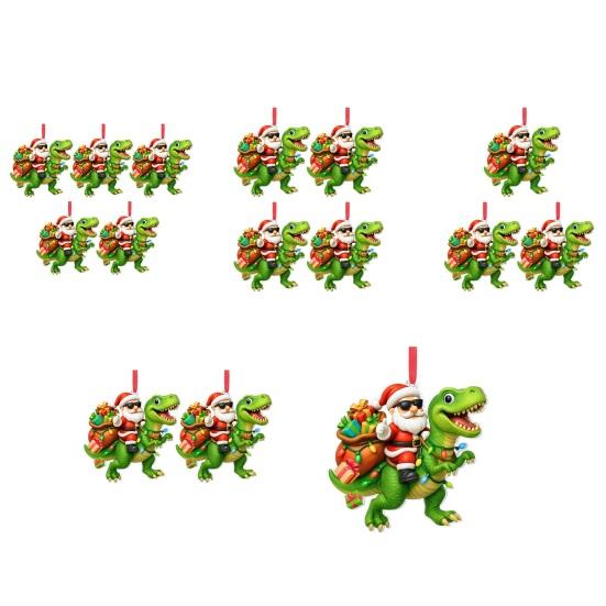 Santa Riding Dinosaur Ornament Funny Santa Claus Acrylic Hanging Decoration Novelty Dino Christmas Tree Ornament for Kids Boys Men
