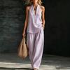 Women Striped Halter Neck Sleeveless Jumpsuit Wide Leg Pants with Pocket