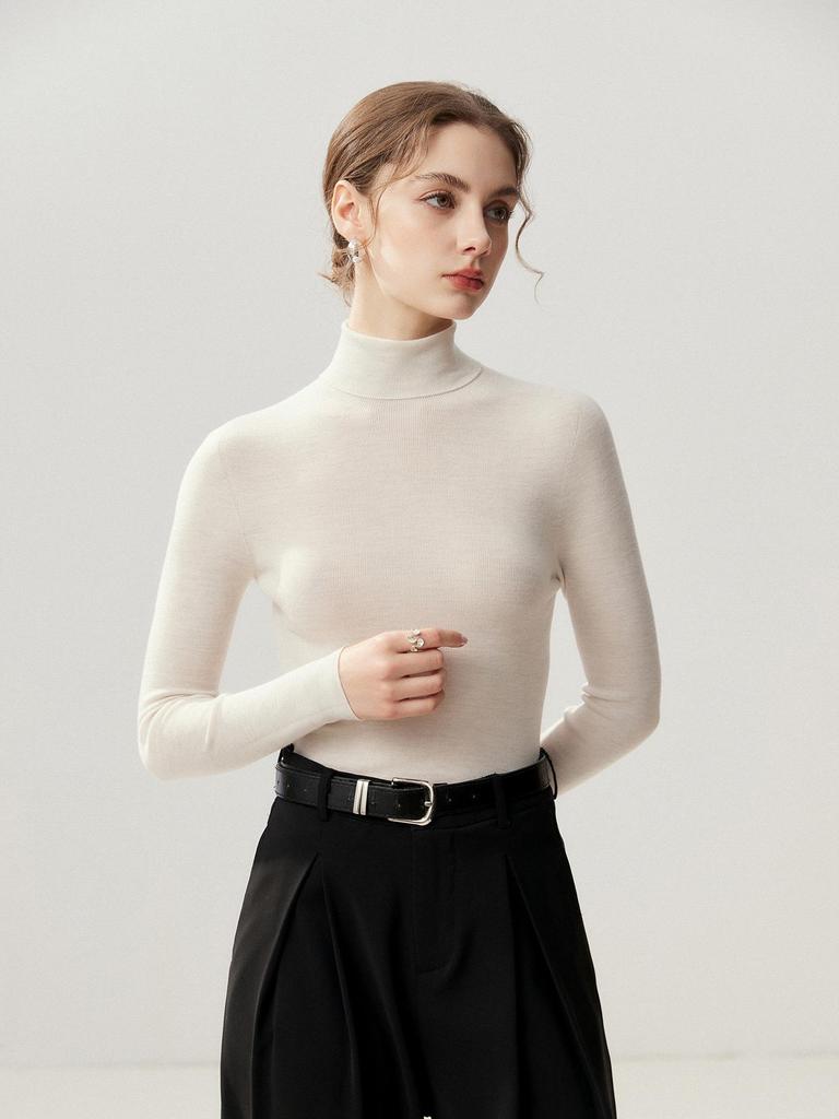 Women's Slim-Fit Long-Sleeve Wool Turtleneck Sweater for Autumn/Winter