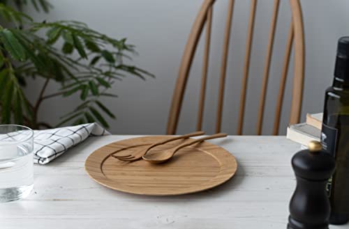RIVERET Large Dinner Plate and Cutlery Set, Bamboo, Dishwasher Safe, Brown, RV-406BSF