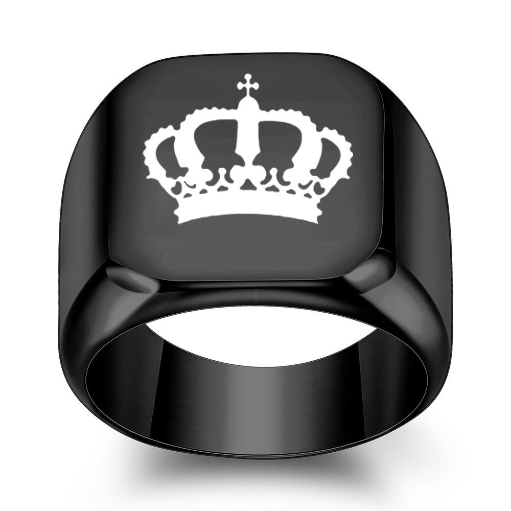 Laser Crown Titanium Steel Ring 18MM Square Anxiety Relief Unique Jewelry for Men Women