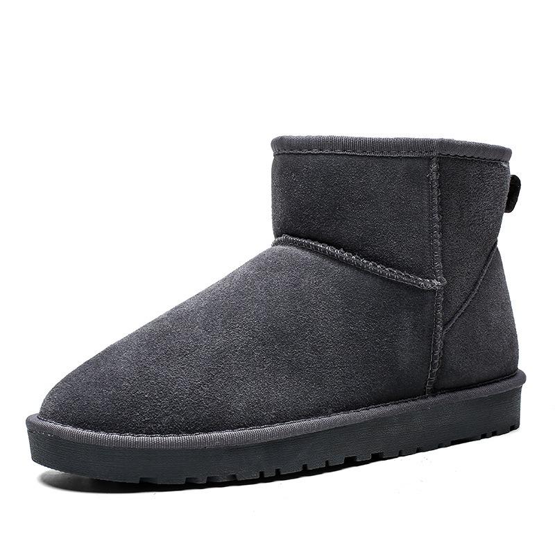 Classic leather snow boots for men and women couples warm and cold-proof short boots velvet cotton boots 5 men's shoes