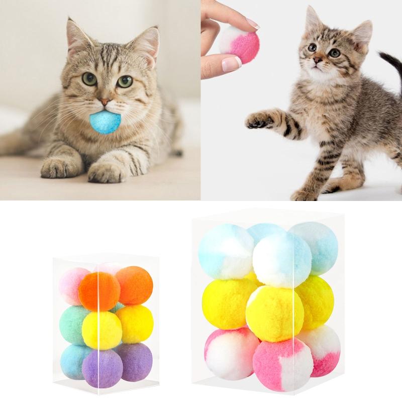12 Pieces for Cat Ball Toys 1.8" 1.2" Small Plush Balls Colorful Kitten Chasing Balls Increasing Exercise for Indoor Cat