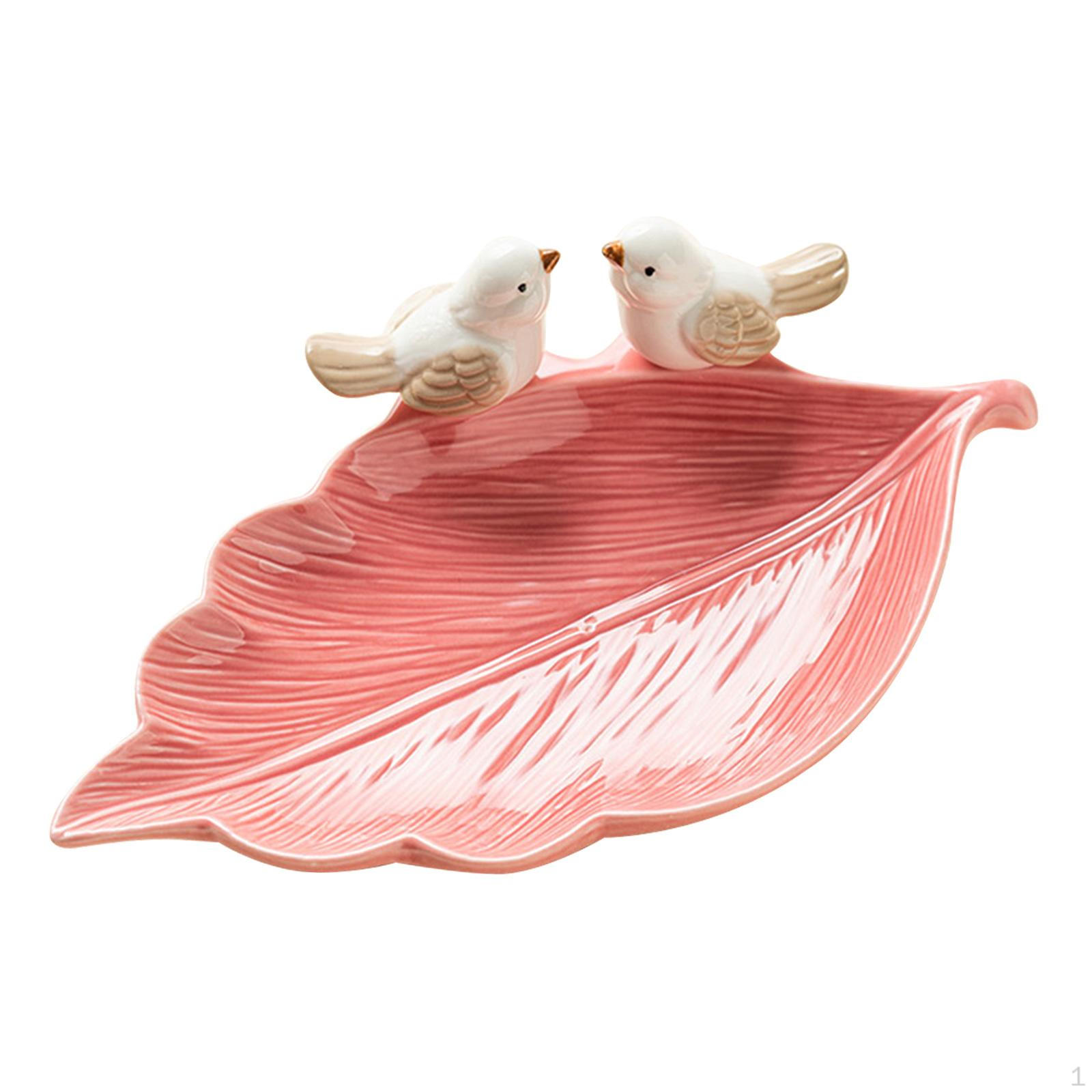 

Керамічна миска для прикрас з листочком для кілець та статуетками птахів, тарілка для закусок для туалетного столика, вхідних дверей рожевий