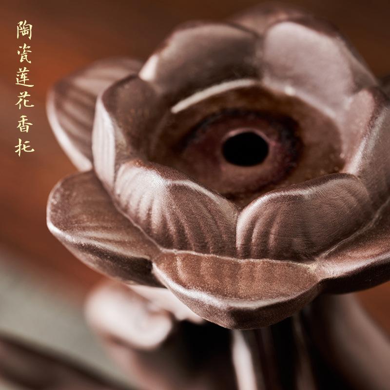 Feng Shui Chinese-style Purple Clay Inverted Flow Incense Burner, Zen-inspired Buddha's Hand Lotus Heart Lamp Ring Ornament, Cer