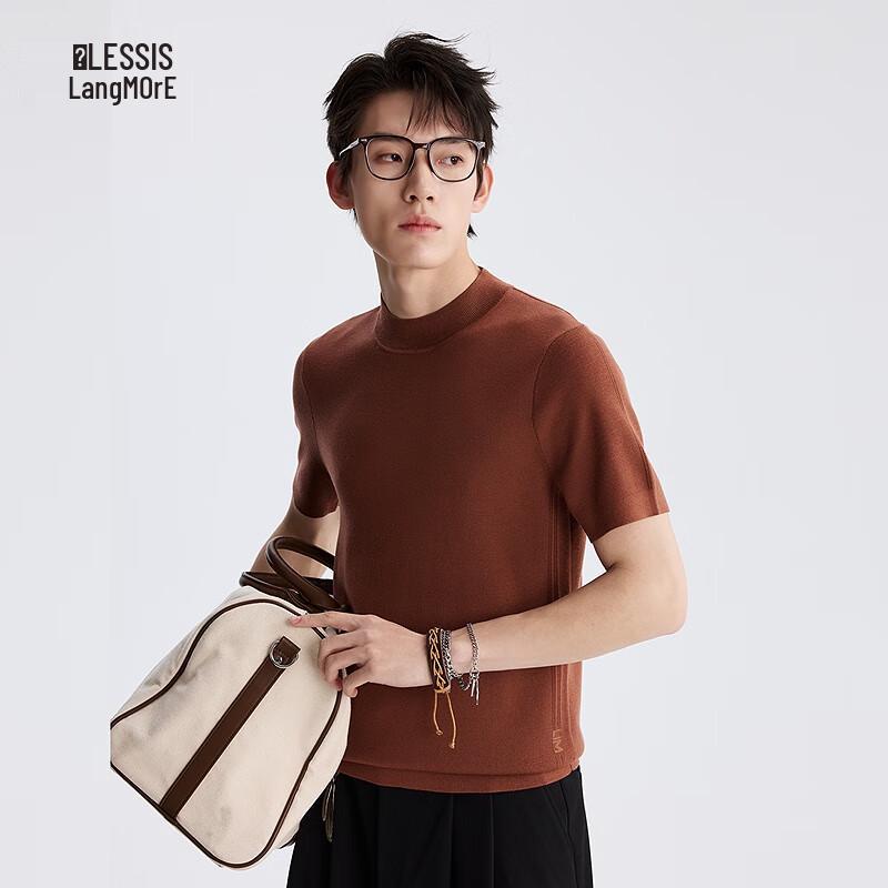 Men s Machine Washable Wool Blend Half-High Collar Short-Sleeve Sweater 175/92A