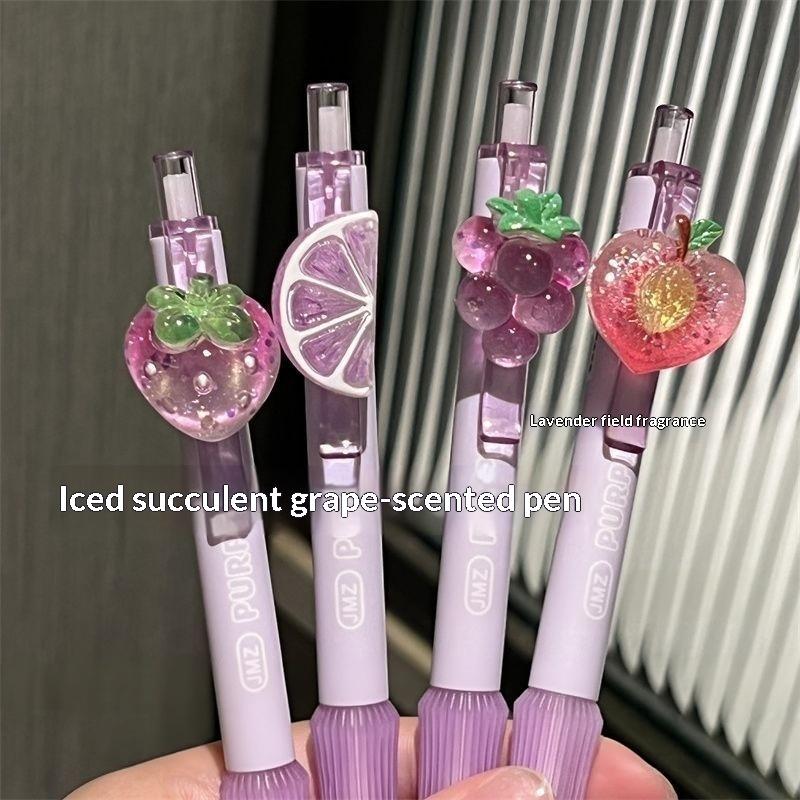4Pcs Ice Grapefruit Gel Pen With Cute Pendant 0.5Mm Fast-Drying Black Ink Press Pen For Kawai Office School Writing Supplies