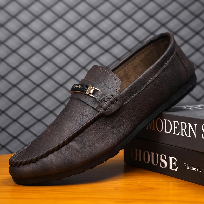 Herre Håndlavede Sorte Vandtætte Loafers - Afslappede Slip-on, Lavskaftede, Tyk Sål, Britisk Stil