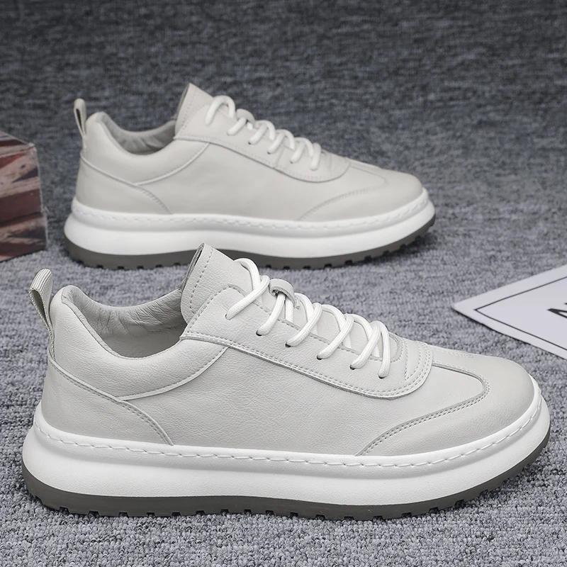 

2024 Кожаные повседневные модные дизайнерские мужские туфли с плоским дном, толстой подошвой, мягкой подошвой, спортивные мужские удобные черные туфли с ремешком 44 белый