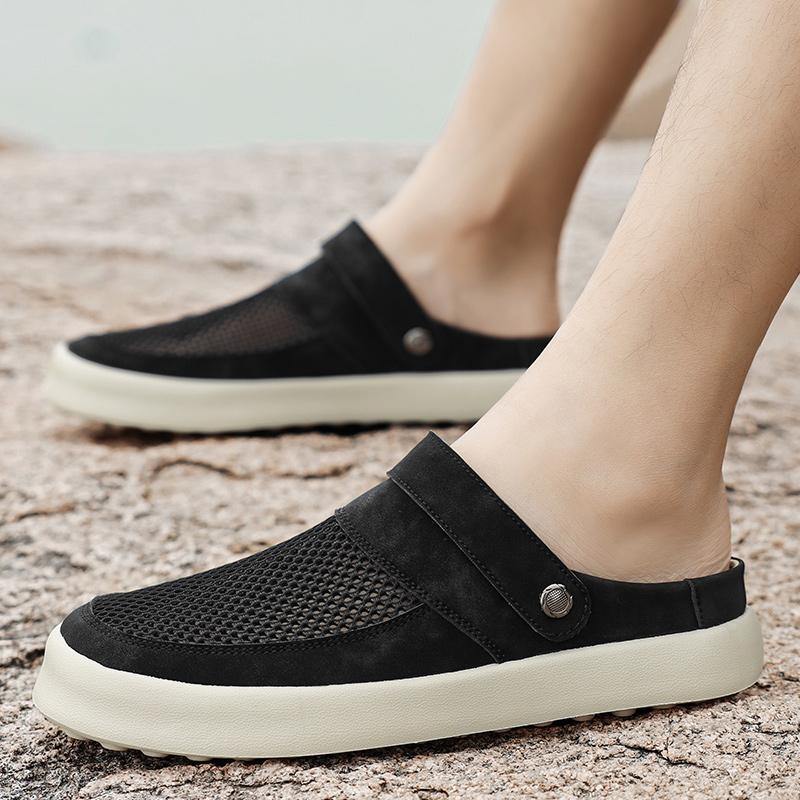 Mesh Closed Toe Sandals Slides Half Shoes For Men Mules Slip On Flats Outdoor Backless Loafers Slippers Semi-Drag Casual Shoes