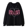 Cross-border new product spot skull wings hooded zipper sweater women's fleece thickened loose sports cardigan sweater women's