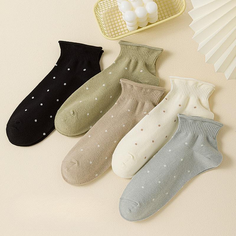 Polka Dot Socks, Women's Spring and Autumn Short Socks, Sweat-absorbing, Odor-proof, Rolled Edges That Don't Come Off, and Versatile Socks for Boats