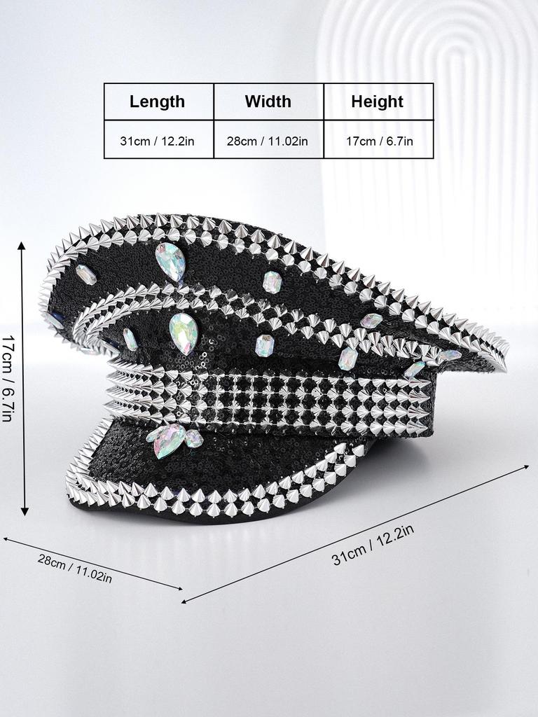 Y2K Style Metal Rivet & Gem Rhinestone Stage Hat for Men & Women