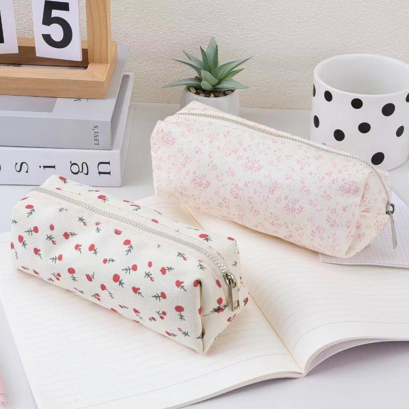 Cartoon Floral Printing Pen Bag Student Grils Stationery Bag Large Capacity Pencil Case Multifunctional Stationery Organizer