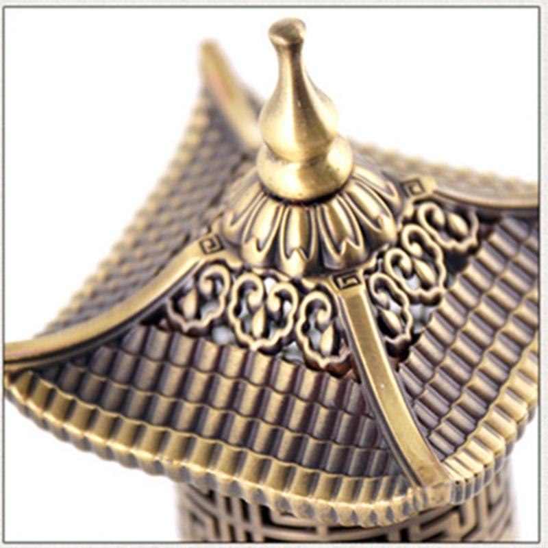 Antique Metal Vertical Cylinder Incenses Burners With Heart Sutra Engraving Design For Home Meditations And Decors B03E
