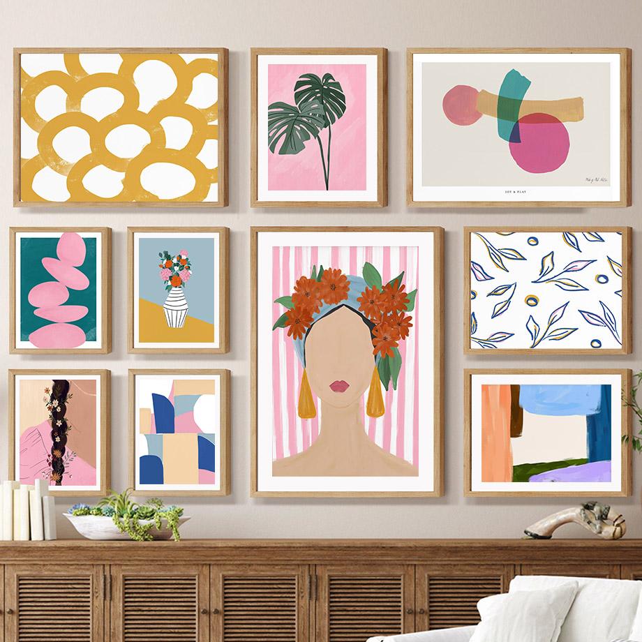 Abstrakte Mädchenvase Blumen Blätter Illustration Wandkunst Leinwandmalerei Nordisches Poster und Drucke Bilder für Wohnzimmerdekor