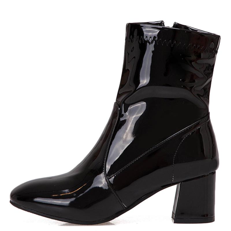 

Классические черно-белые ботильоны для женщин, короткие сапоги на низком каблуке, женские лакированные туфли, женские, осень-зима, большой размер 45 35 чёрный