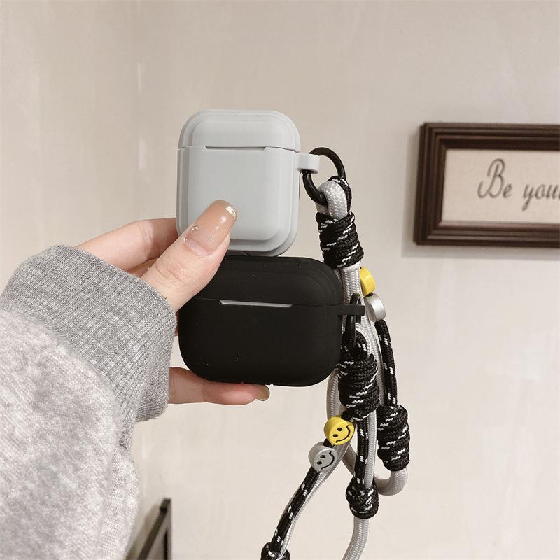 ins solid color smiley face hand rope for AirPods 1 generation protective cover second generation 1 generation pro1 apple bluetooth headset case