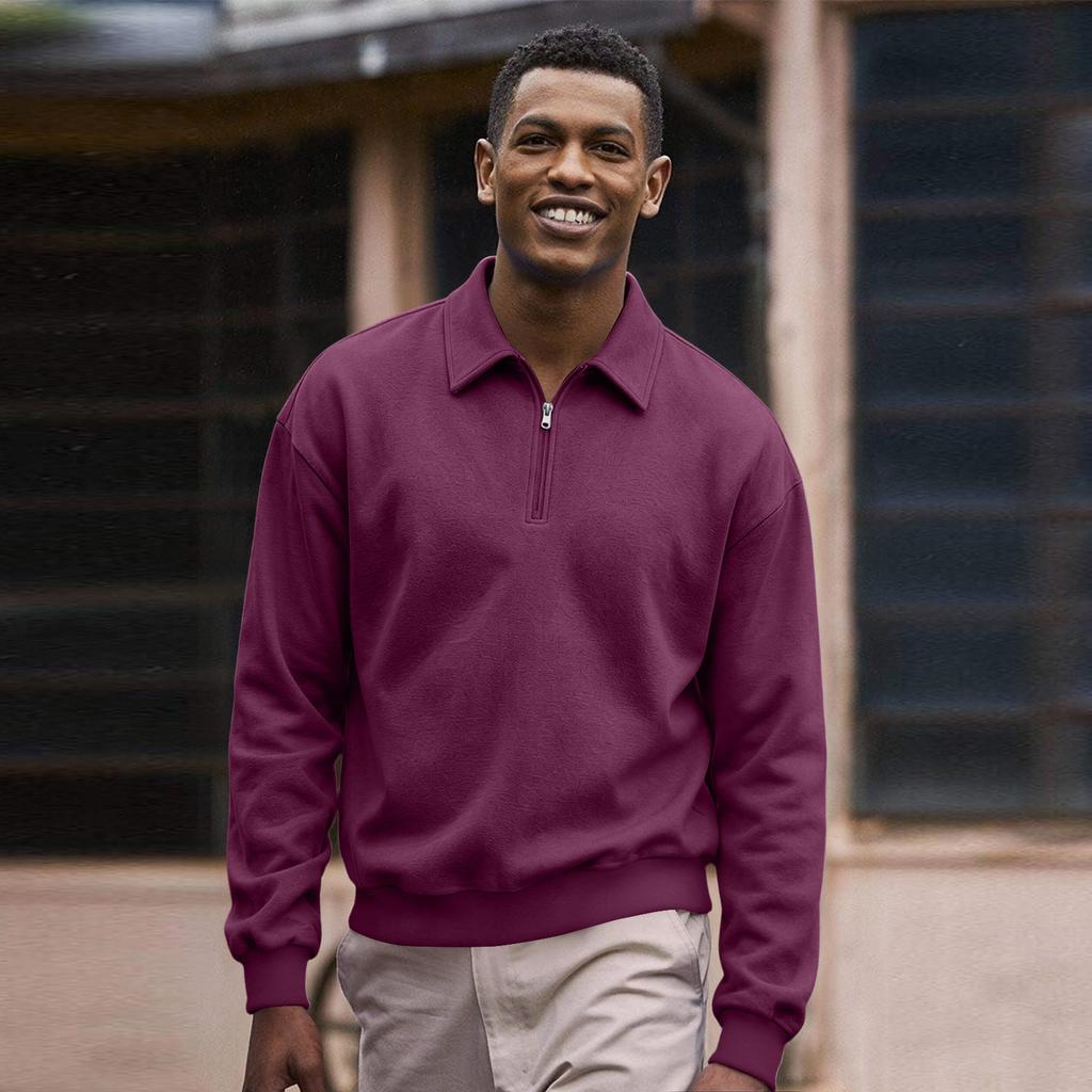 Herren Casual Sweatshirt mit halbem Reißverschluss, Langarm, Sportlicher Pullover