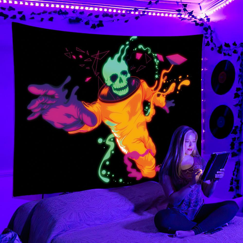 Black Light Tapestry UV Reactive Psychedelic Wall Hanging Dj Background  for Bedroom Dorm Indie Room Decor