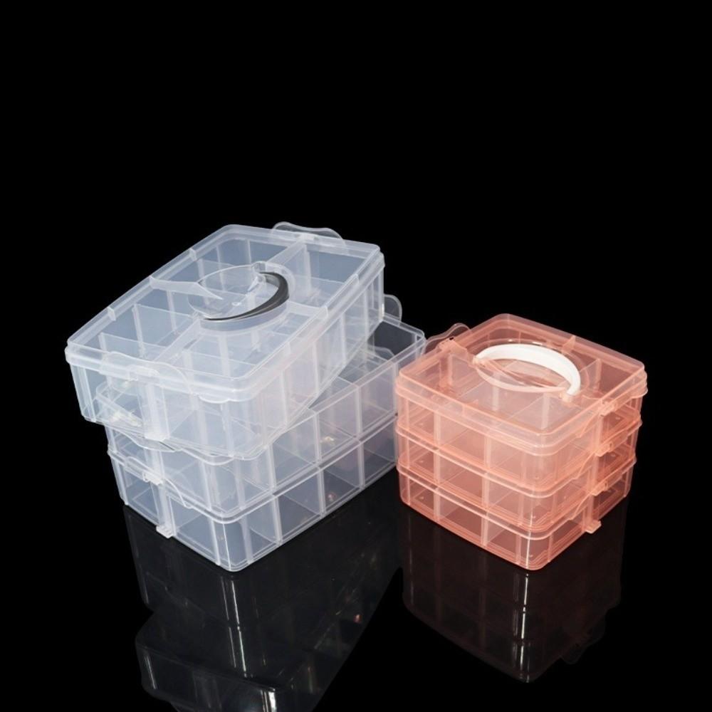3 Tiers Removable Storage Case Adjustable Compartments Clear Stackable Storage Container Dustproof with Handle
