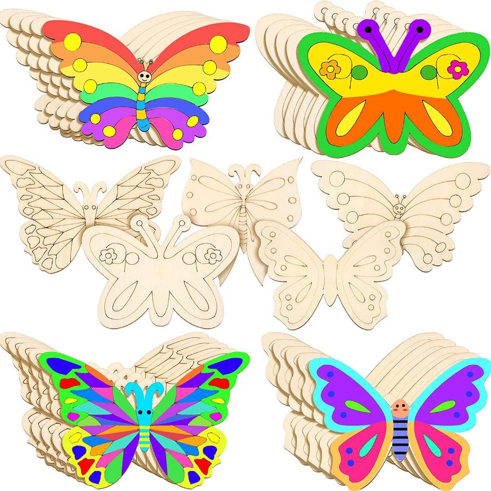 25pcs Unfinished Wooden Butterflies | Kids Art Supplies for Painting | Montessori Craft Kit  Home Decor