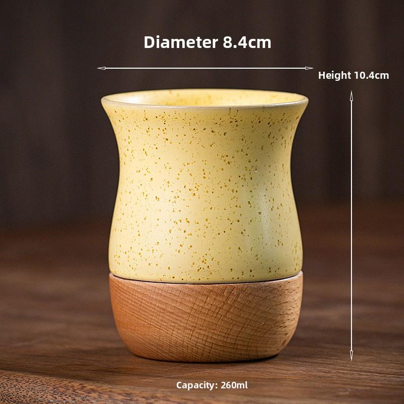 

Винтажная кофейная кружка из каменной керамики 260 мл с деревянным блюдцем - Керамическая чашка эспрессо ручной работы для использования в офисе и дома 260ml