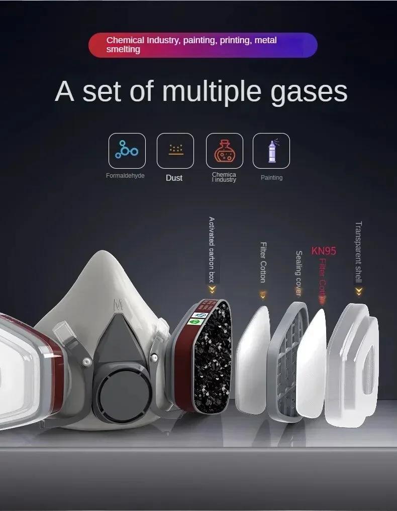 Filter 6200 reusable half-mask respirator with cotton filter goggles, suitable for painting, spraying, polishing, and workplace