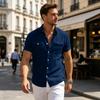 Men's Casual Short Sleeve Shirt with Multi-Pockets, Lightweight Cotton Linen for Work