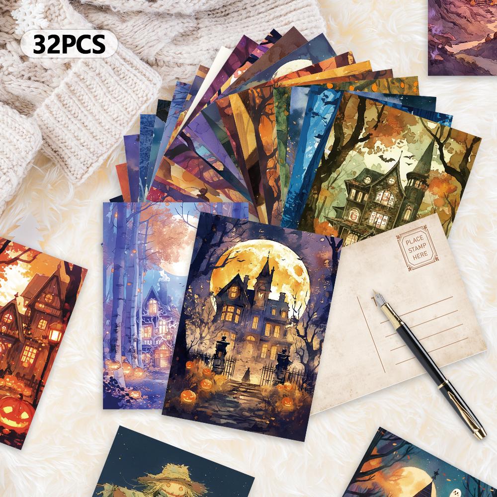 32 Stück, Halloween-Postkarten, skurril und lustig, Geburtstags-/Jubiläumsgeschenke, Sammlerstücke, perfekt zum Verschenken und Postversand geeignet.