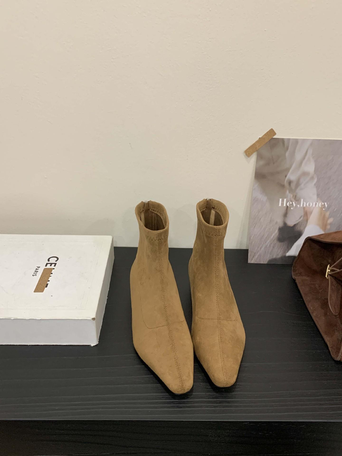 

2025 new autumn and winter pointed flat-bottomed short boots women s suede thin boots versatile elastic boots versatile short boots women 40 верблюд