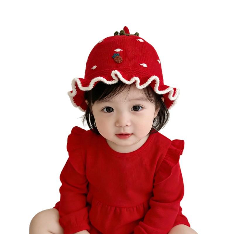 Festive Red Knit Baby Hat for Boys and Girls - Warm and Cozy for Autumn and Winter, Perfect for First Birthdays