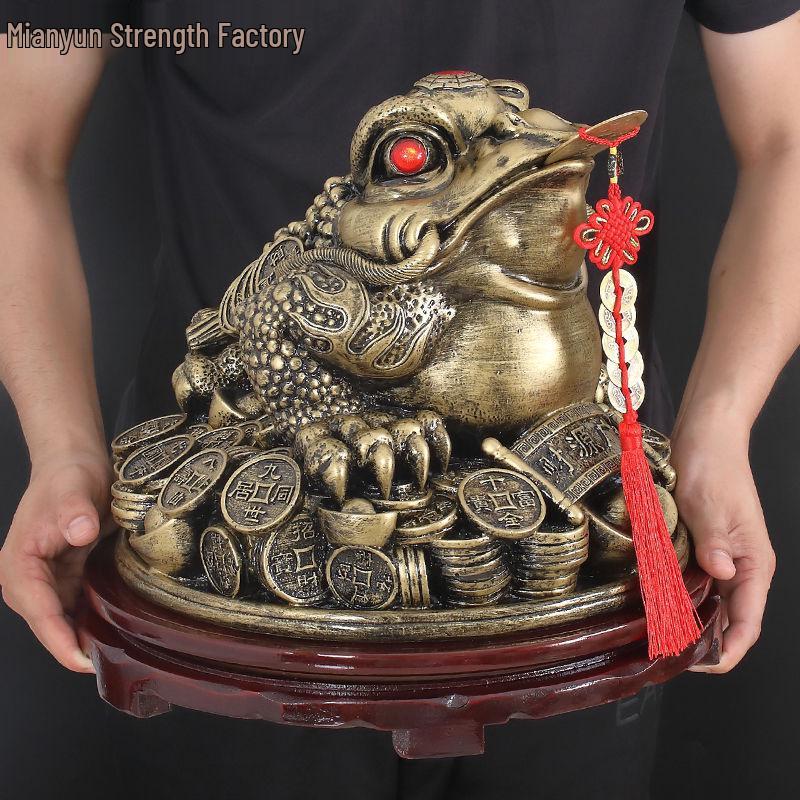 Large Golden Lucky Toad Figurine for Living Room, Office, or Wine Cabinet Decor