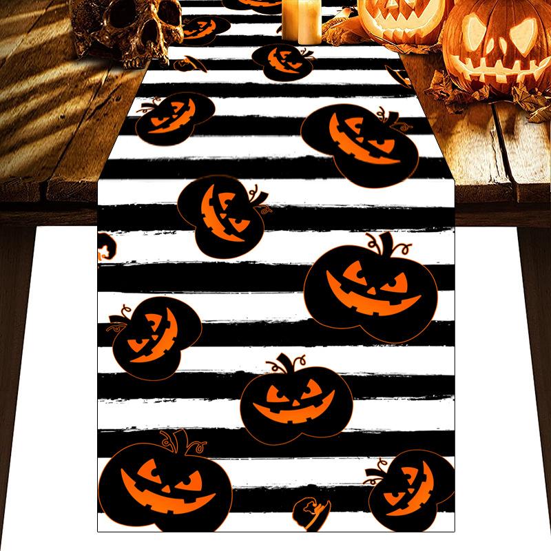 1pc Halloween Table Runner Witch Sunset Skull Bat Castle Table Runner Durable Tablecloth for Halloween Dinning Room Decoration