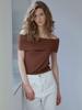GRIDAJ Off-Shoulder Jersey Top [Brown]