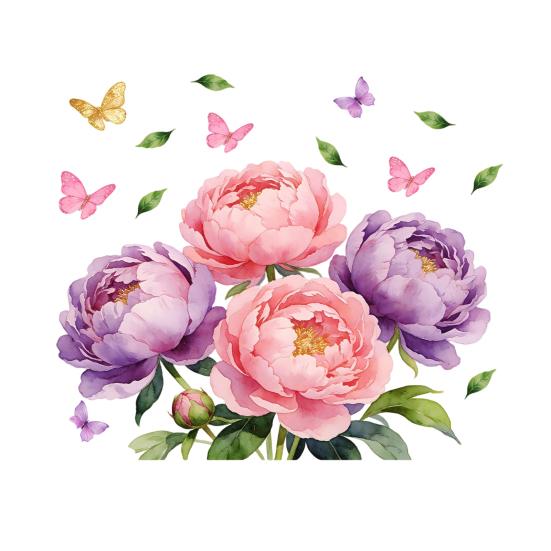 

Акварельный Цветок Пиона Наклейка на Окно Цветочная Бабочка Наклейка на Окно Статичный ПВХ Наклейки на Стеклянные Двери для Дома Офиса Гостиной A